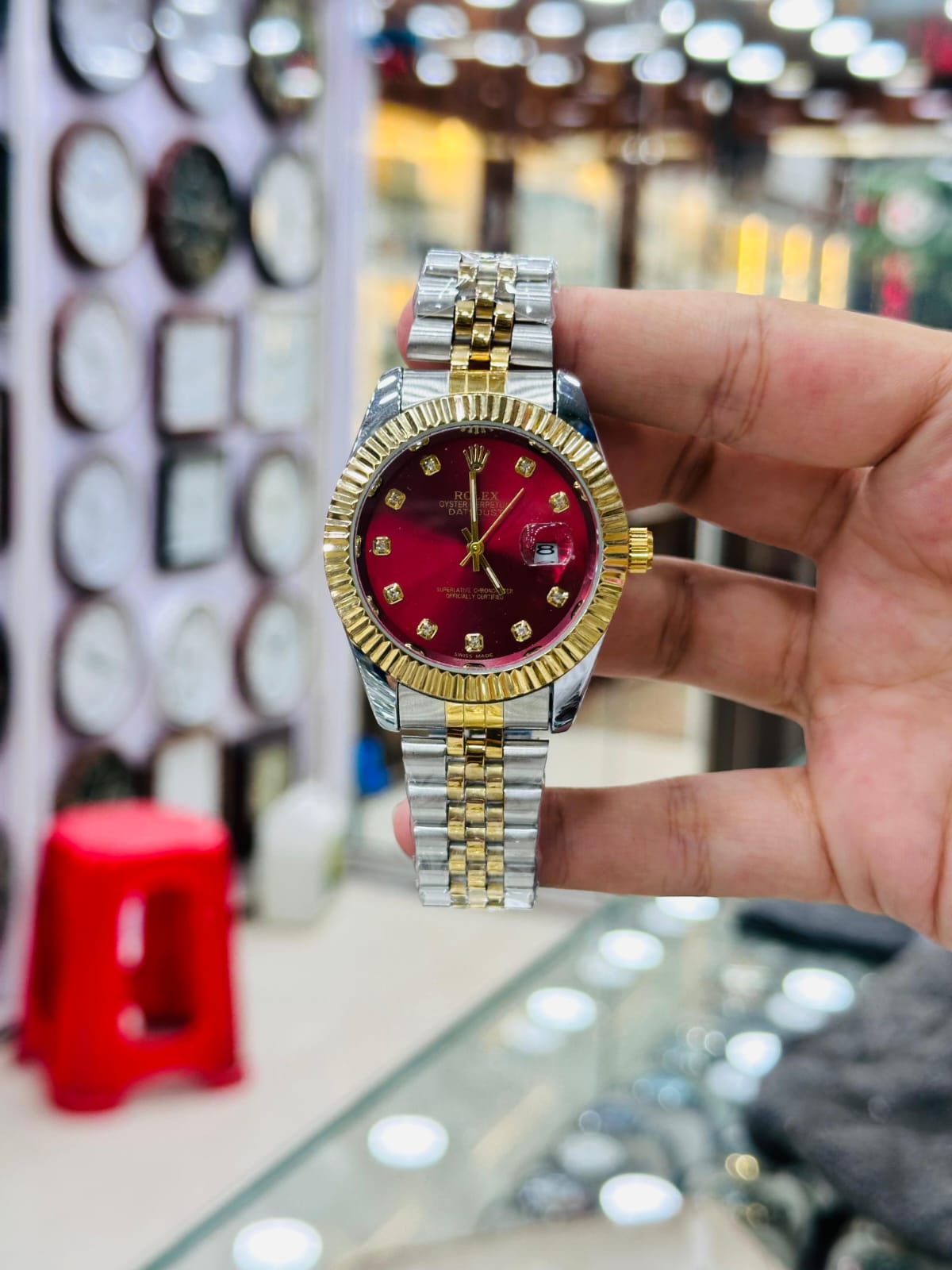 RLX Juble Chain Datejust Watch Stainless Steel - Red Dial