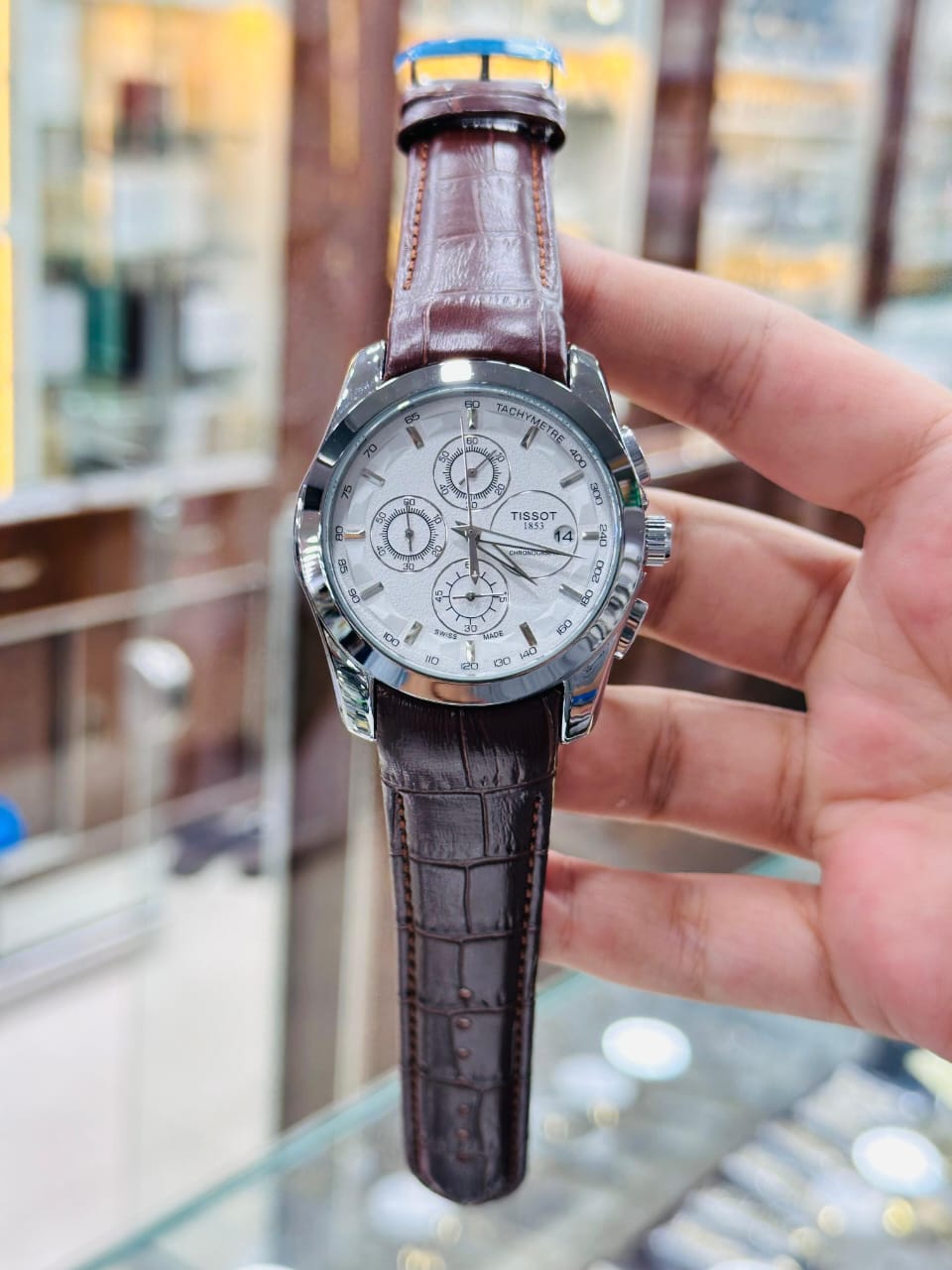 TISSOT Datejust Brown Strap Silver Case - White Dial