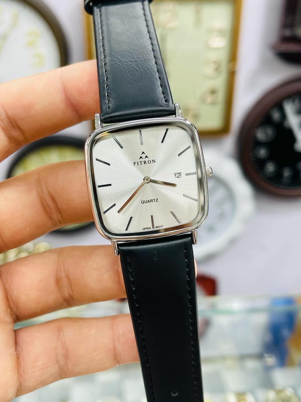 FITRON Datejust Black Strap Silver Case - White Dial